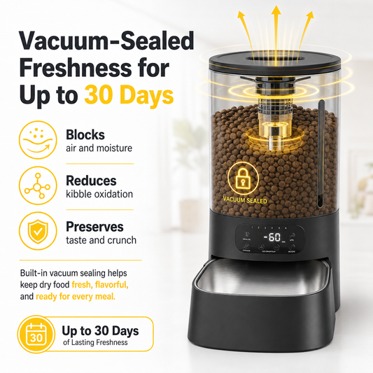 Amiapaw Automatic Vacuum Pet Feeder, 4L Timed Cat Feeder with Fresh Storage for Cats and Small Dogs