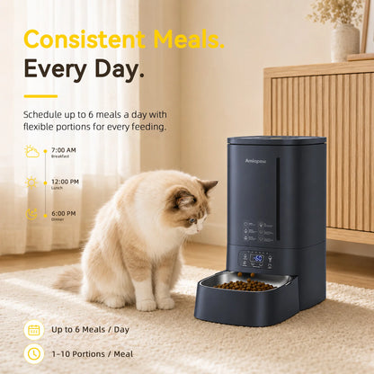Amiapaw F2 Automatic Vacuum Pet Feeder with up to 6 scheduled meals per day and adjustable portions