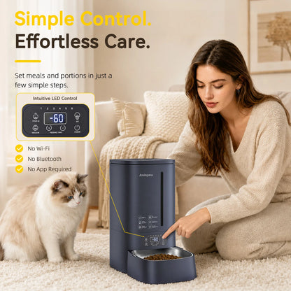 Amiapaw F2 Automatic Vacuum Pet Feeder with intuitive LED control panel and no app required