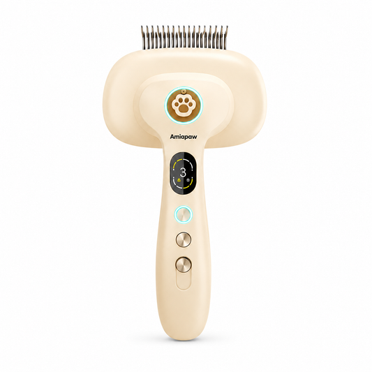 Amiapaw Smart Pet Grooming Brush for Cats and Dogs, 2-in-1 Detangling Comb, 35°C/40°C, TFT Display