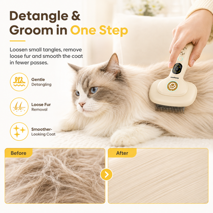 Amiapaw Smart Pet Grooming Brush for Cats and Dogs, 2-in-1 Detangling Comb, 35°C/40°C, TFT Display