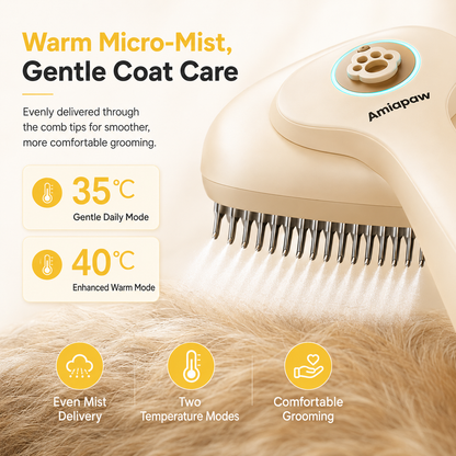 Amiapaw Smart Pet Grooming Brush for Cats and Dogs, 2-in-1 Detangling Comb, 35°C/40°C, TFT Display
