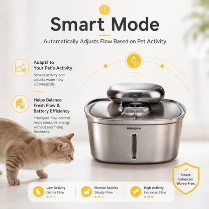 Amiapaw 3.2L Cordless Cat Water Fountain, Stainless Steel with Smart Mode and 4-Stage Filter