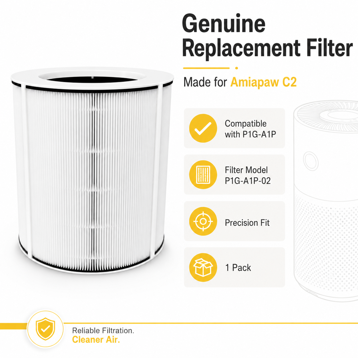 Amiapaw C2 Replacement Combination Filter，HEPA + Activated Carbon Filter for Cat Air Purifier P1G-A1P, 1 Pack