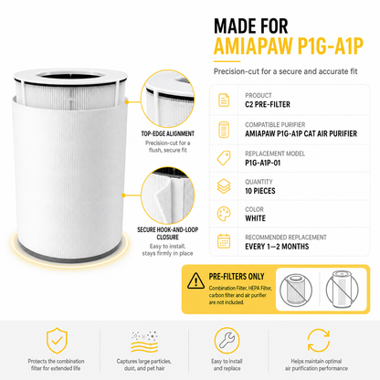 Amiapaw C2 Replacement Pre-Filters for Cat Air Purifier P1G-A1P, White, 10-Pack