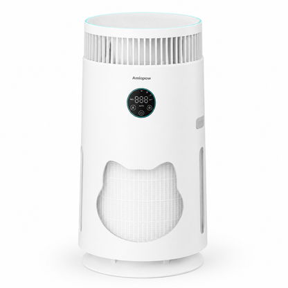 AMIAPAW Cat Air Purifier C2 for Cat Hair and Dander, 360° Intake, Smart PM2.5, Sleep Mode