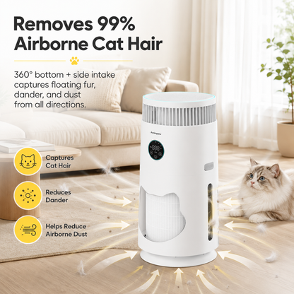 AMIAPAW Cat Air Purifier C2 for Cat Hair and Dander, 360° Intake, Smart PM2.5, Sleep Mode