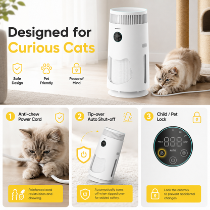 AMIAPAW Cat Air Purifier C2 for Cat Hair and Dander, 360° Intake, Smart PM2.5, Sleep Mode