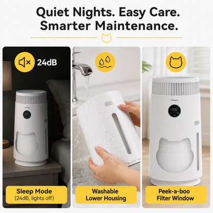AMIAPAW Cat Air Purifier C2 for Cat Hair and Dander, 360° Intake, Smart PM2.5, Sleep Mode
