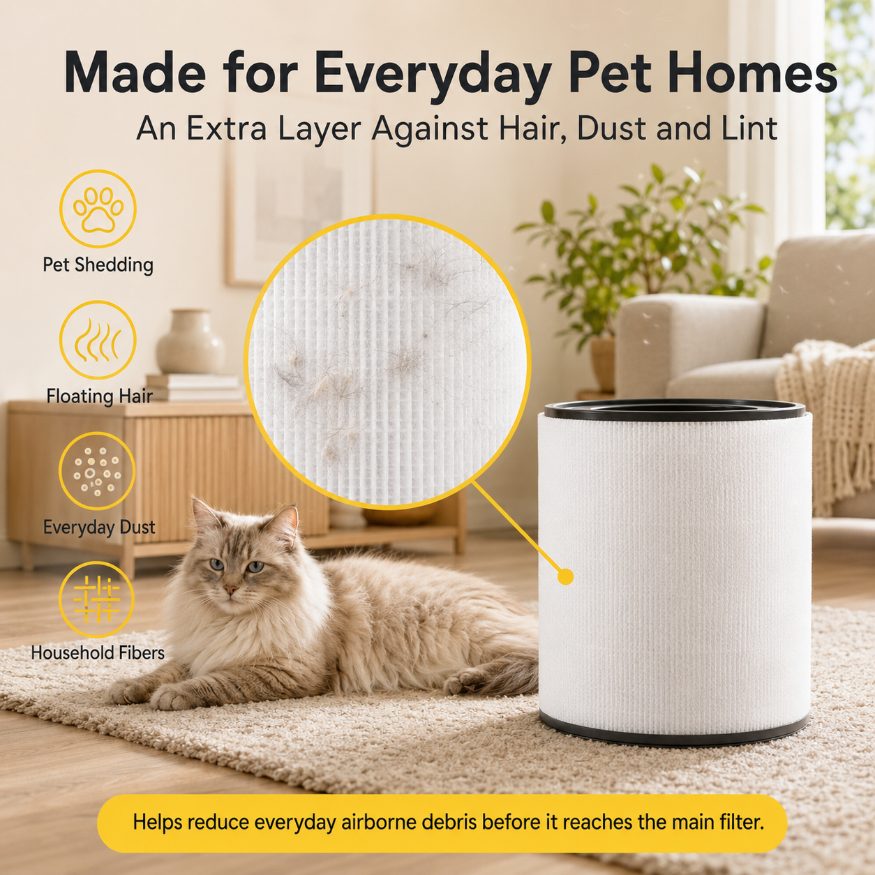 Amiapaw Z2 Replacement Pre-Filters for Cat Air Purifier Pro WP-Z2, White, 10-Pack