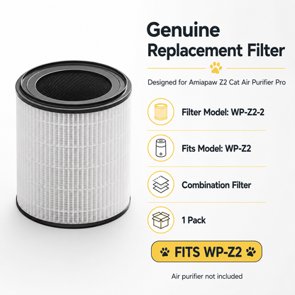 Amiapaw Z2 Replacement Combination Filter，HEPA + Activated Carbon Filter for Cat Air Purifier Pro WP-Z2, 1 Pack