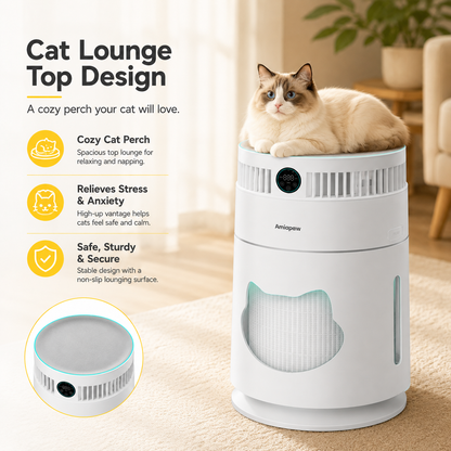Amiapaw Cat Air Purifier Pro Z2, 360° Pet Hair and Dander Cleaner, Smart App, PM2.5, 24dB Sleep Mode