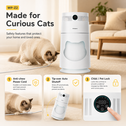 Amiapaw Cat Air Purifier Pro Z2, 360° Pet Hair and Dander Cleaner, Smart App, PM2.5, 24dB Sleep Mode