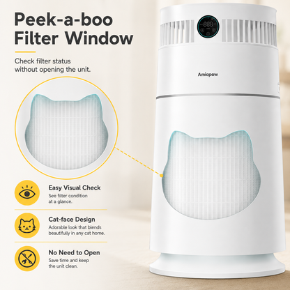 Amiapaw Cat Air Purifier Pro Z2, 360° Pet Hair and Dander Cleaner, Smart App, PM2.5, 24dB Sleep Mode