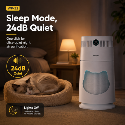 Amiapaw Cat Air Purifier Pro Z2, 360° Pet Hair and Dander Cleaner, Smart App, PM2.5, 24dB Sleep Mode