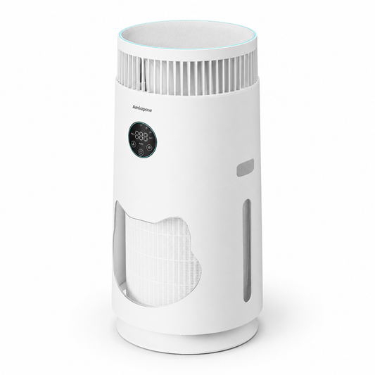 Amiapaw Cat Air Purifier | Captures Cat Hair & Allergens, Real-Time PM2.5 Monitor with 4 Fan Speeds & Auto Mode, Safe Design for Kitties