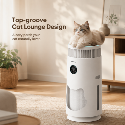 Amiapaw Cat Air Purifier | Captures Cat Hair & Allergens, Real-Time PM2.5 Monitor with 4 Fan Speeds & Auto Mode, Safe Design for Kitties
