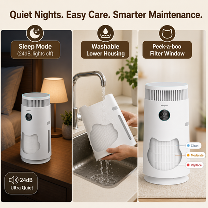 Amiapaw Cat Air Purifier | Captures Cat Hair & Allergens, Real-Time PM2.5 Monitor with 4 Fan Speeds & Auto Mode, Safe Design for Kitties
